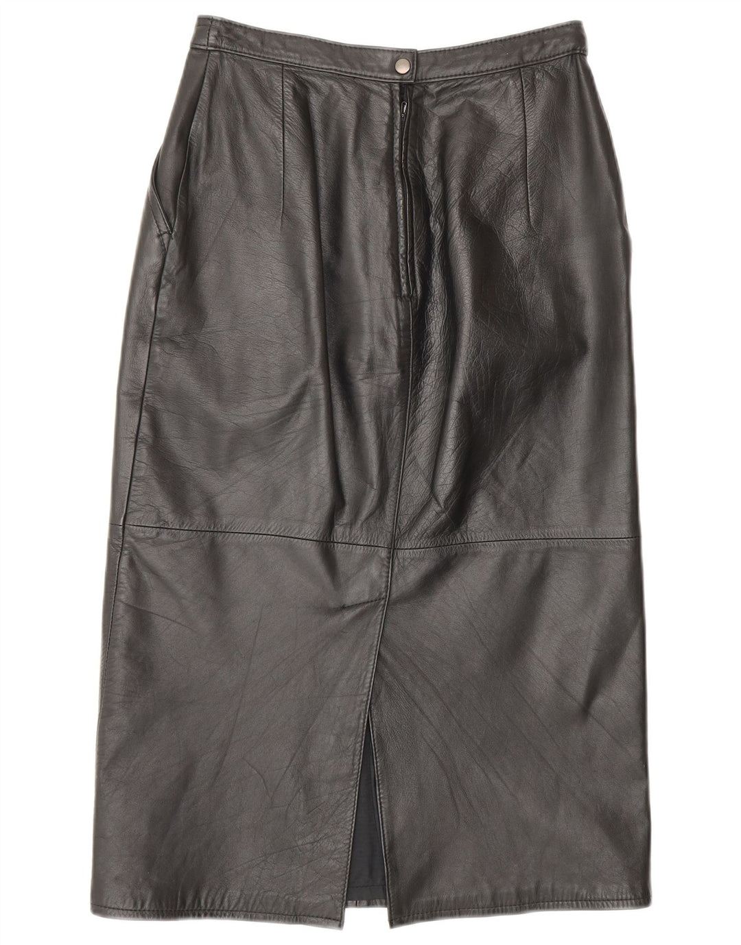 VINTAGE lædernederdel til kvinder UK 10 Small W26 sort læder