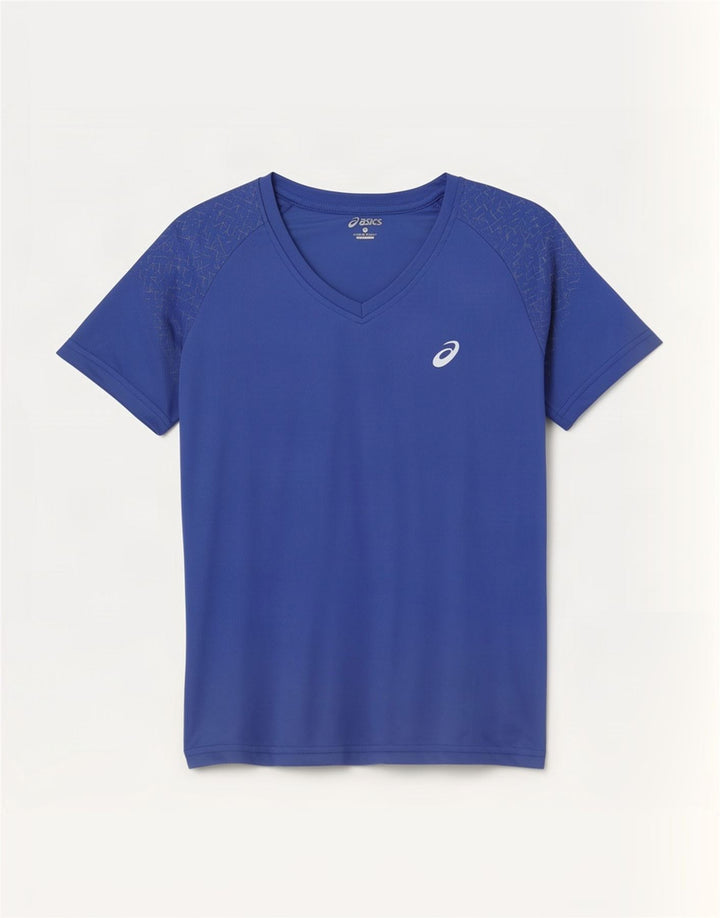 Asics Dame T-Shirt Top UK 10 Lille blå geometrisk polyester