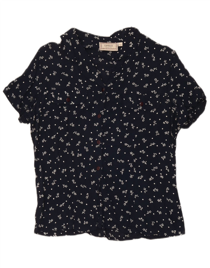 Express Dame Kortærmet Bluse IT 44 Medium Navy Blue Floral
