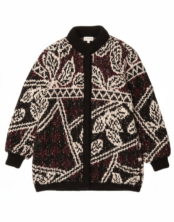 JEFFREY BROWNLEADER Strikoverfrakke til kvinder UK 14 Medium Black Floral Acryl