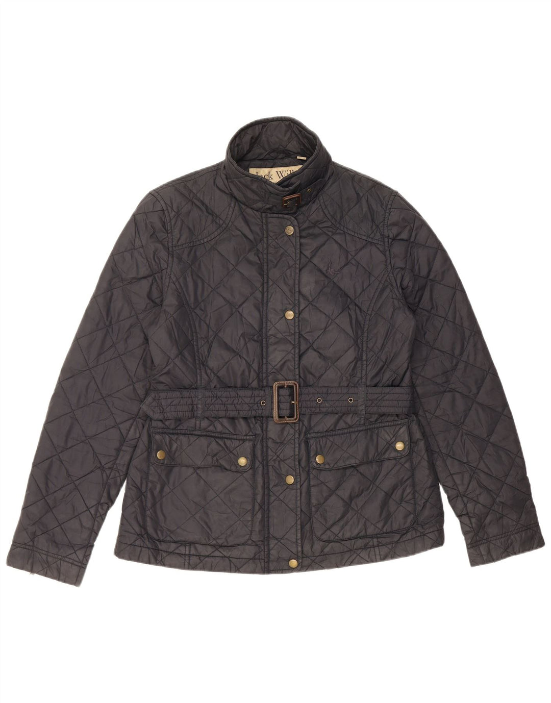 Jack Wills Dame Quiltet Jakke UK 14 Stor Sort Nylon