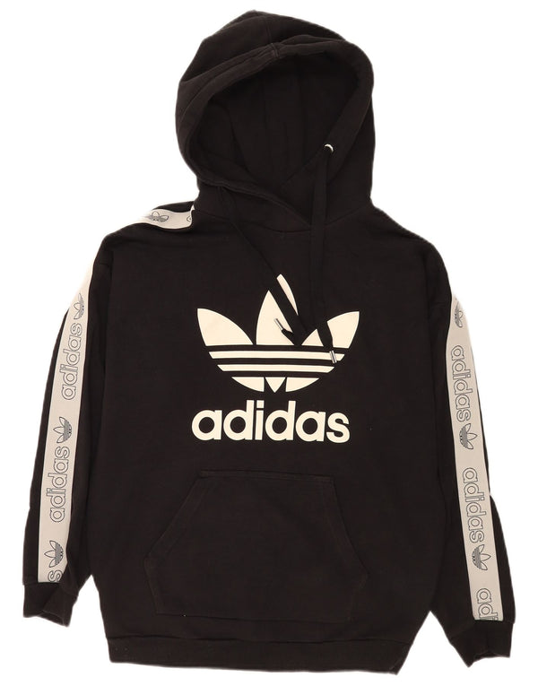 Adidas Graphic Oversized Hoodie Jumper UK 8 Small Black Colourblock