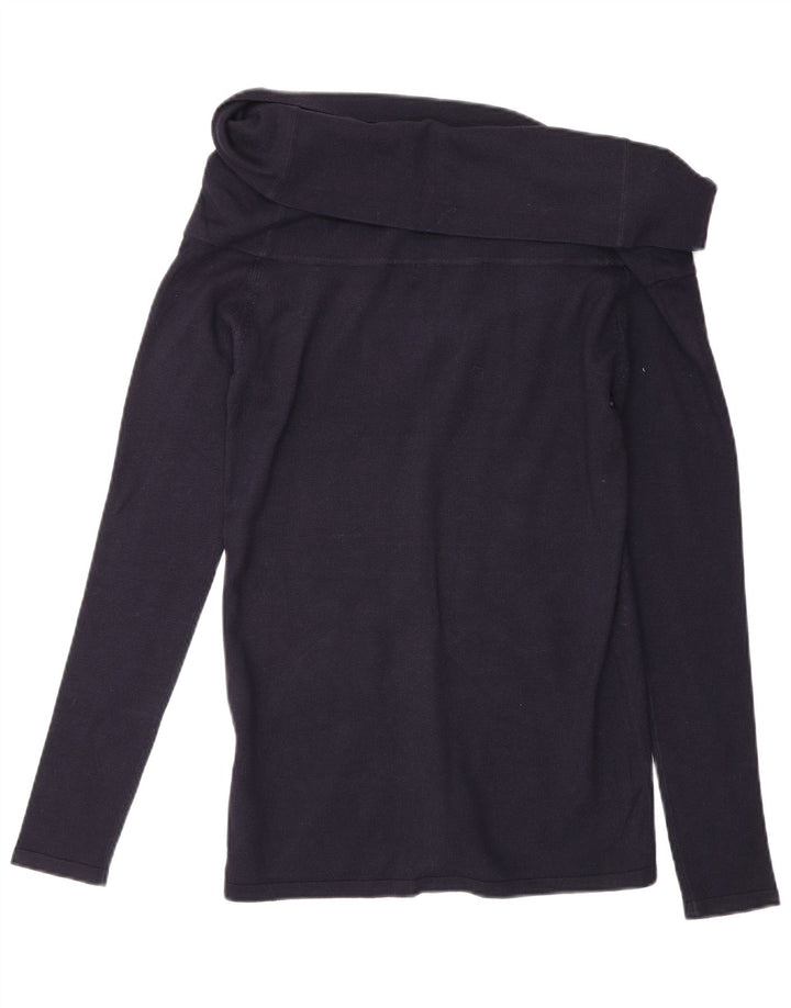 Zara Dame Top Langærmet UK 14 Large Navy Blue Viscose