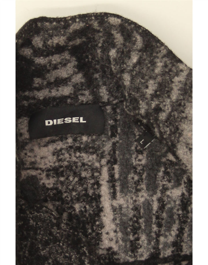 Diesel Dame Oversized Overfrakke UK 16 Large Black Animal Print Uld