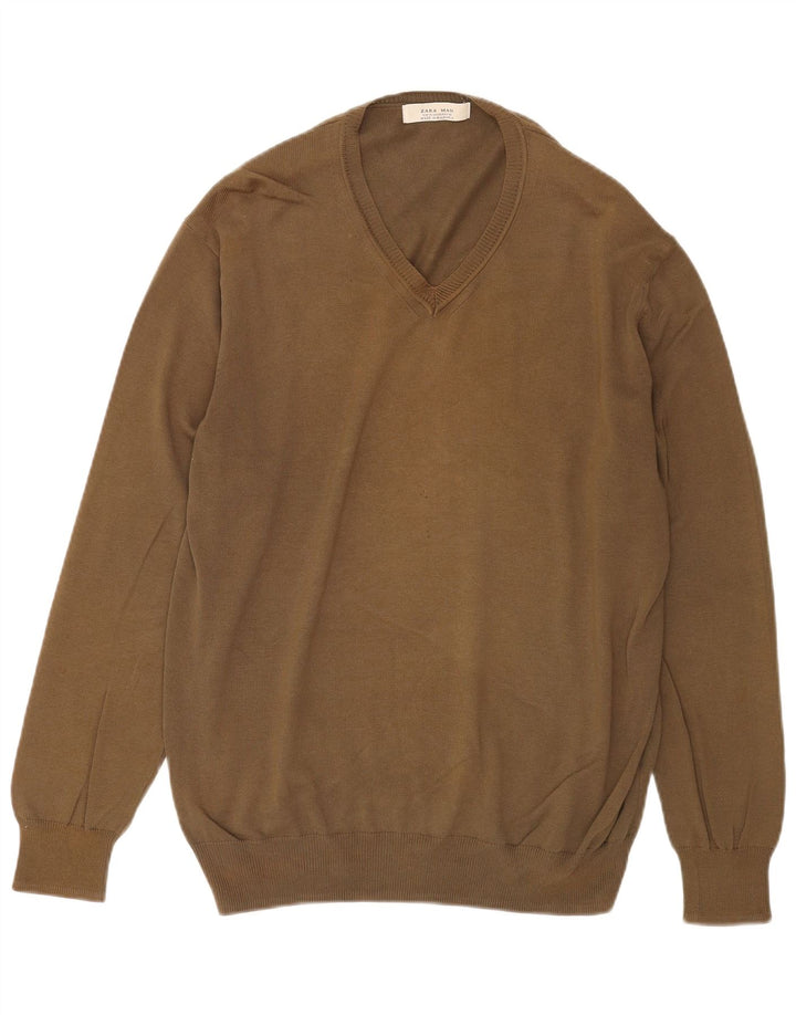 Zara Herre V-hals sweater XL Khaki