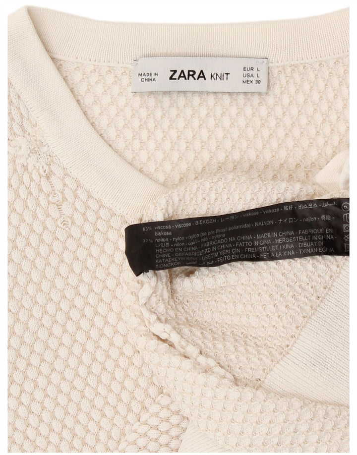 Zara Dame Cardigan Sweater UK 14 Stor Beige Viscose