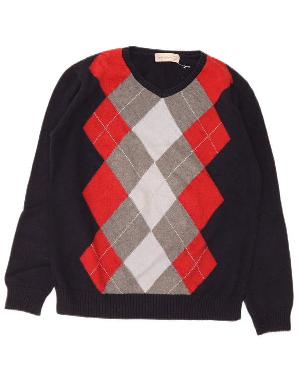 Zara drenge sweater med rund hals 11-12 år marineblå argyle/diamant