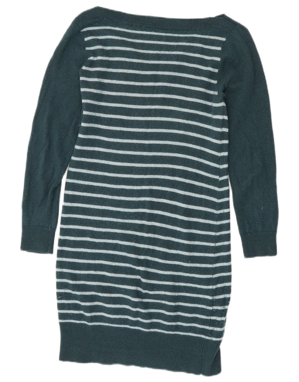 CREW CLOTHING Dame Langærmet Jumper Dress UK 10 Små Grøn Stribet