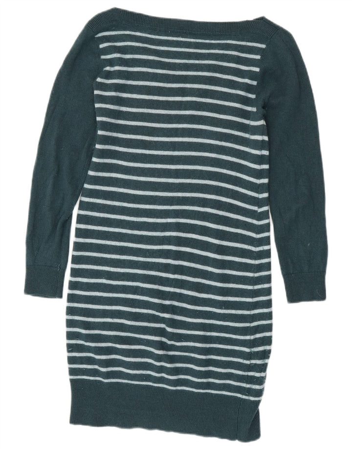CREW CLOTHING Dame Langærmet Jumper Dress UK 10 Små Grøn Stribet