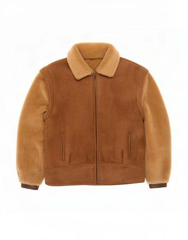 Vintage herre ruskind bomberjakke UK 40 Large Beige Colourblock
