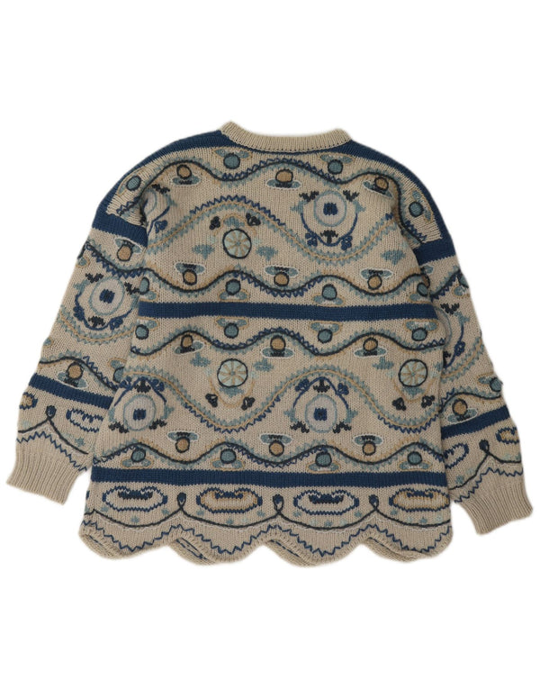 Stefanel Dame Boat Neck Jumper Sweater UK 16 Stor Beige Geometrisk