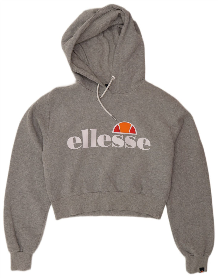 Ellesse Kvinders Cropped Grafisk Oversized Hætte Sweatshirt UK 12 Medium Grå