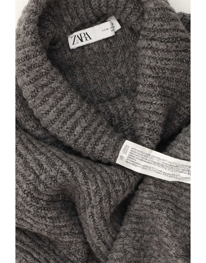Zara Dame Oversized Roll Neck Jumper Sweater UK 14 Medium Grå Akryl