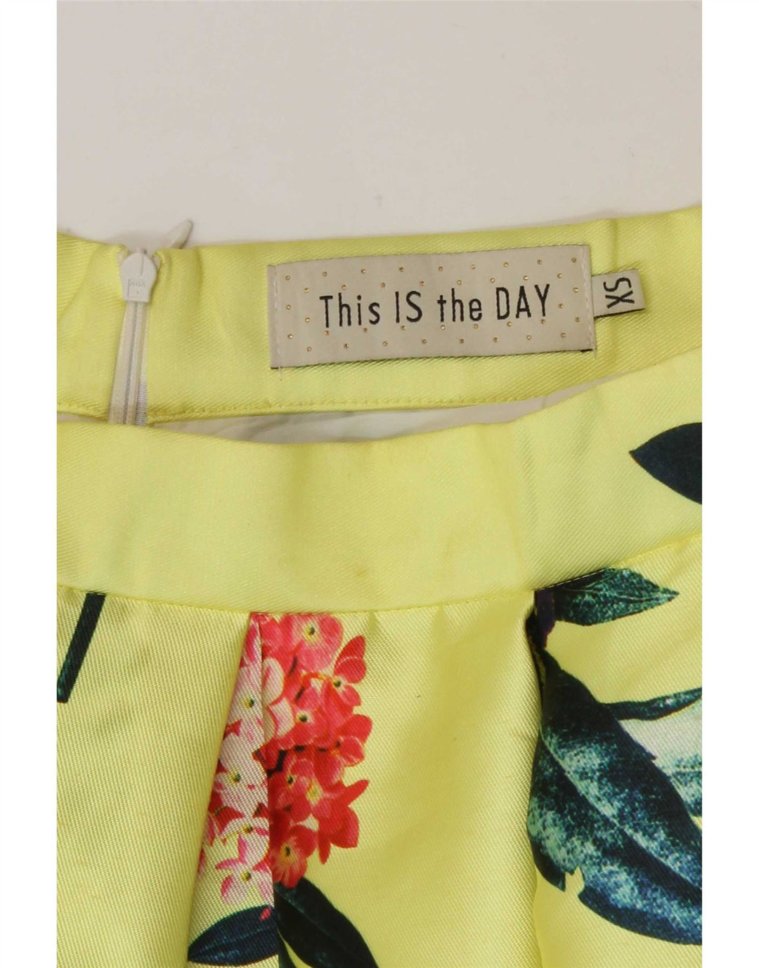 Vintage boblenederdel til kvinder XS W26 Gul blomsterpolyester