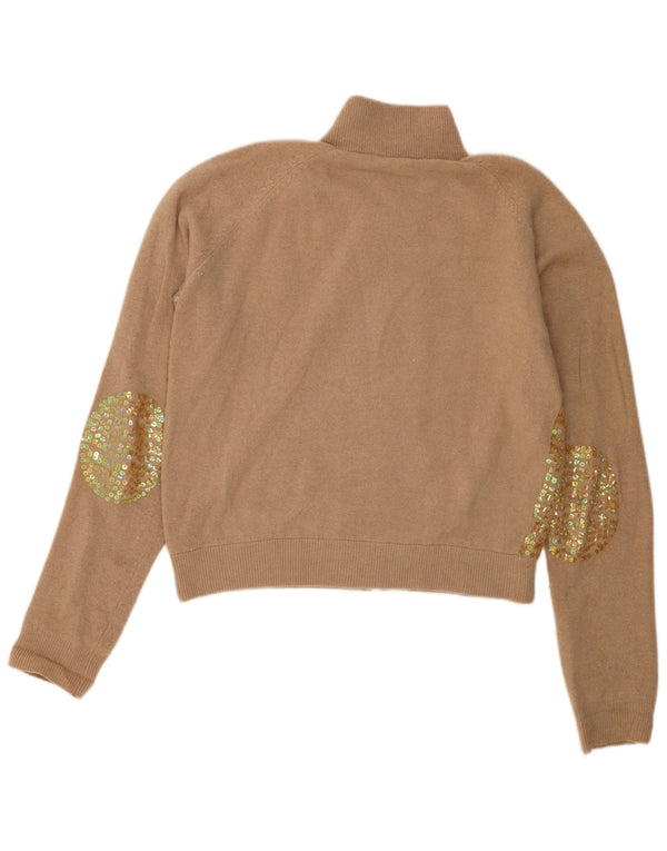 Liu Jo Womens Crop Cardigan sweater med fuld lynlås UK 14 Medium Beige Flecked