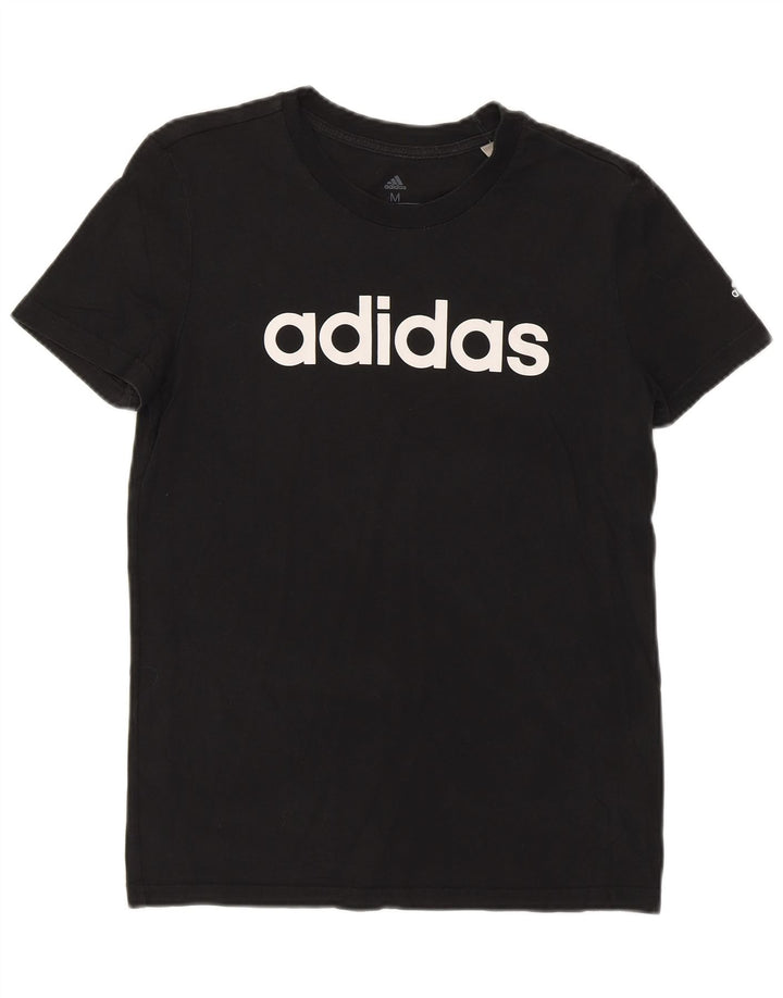ADIDAS Grafisk T-shirt top til kvinder UK 12/14 Medium Sort bomuld