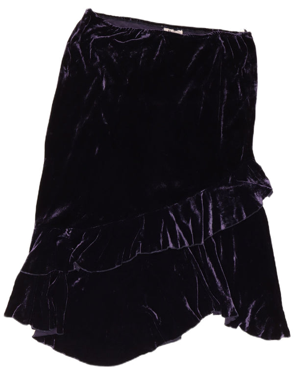 Vintage damefløjl asymmetrisk lagdelt nederdel W38 XL marineblå