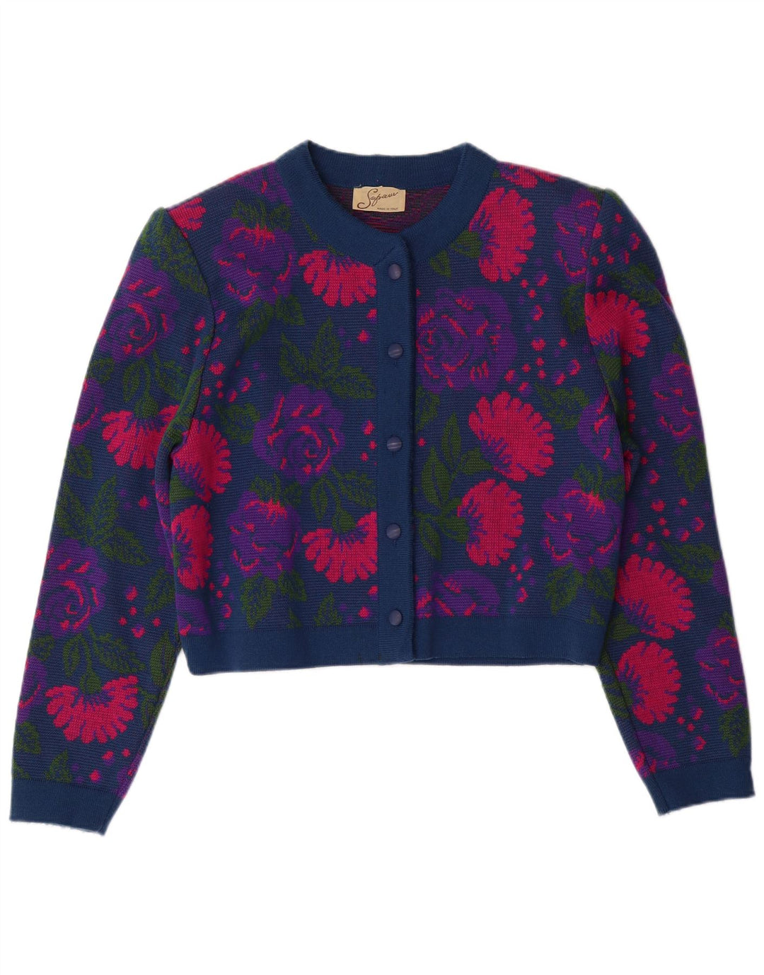 VINTAGE Dame 3-delt sæt IT 46 Stort W26 Marineblå Floral Virgin Wool