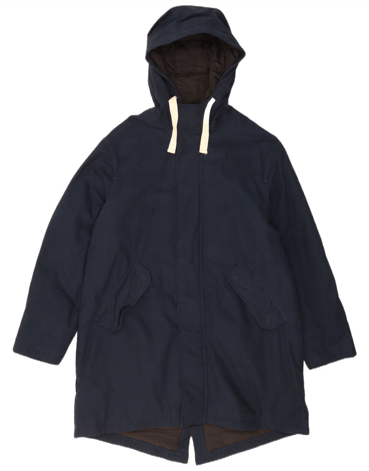Zara Herre Hooded Parka Jacket UK 40 Large Navy Blue Cotton
