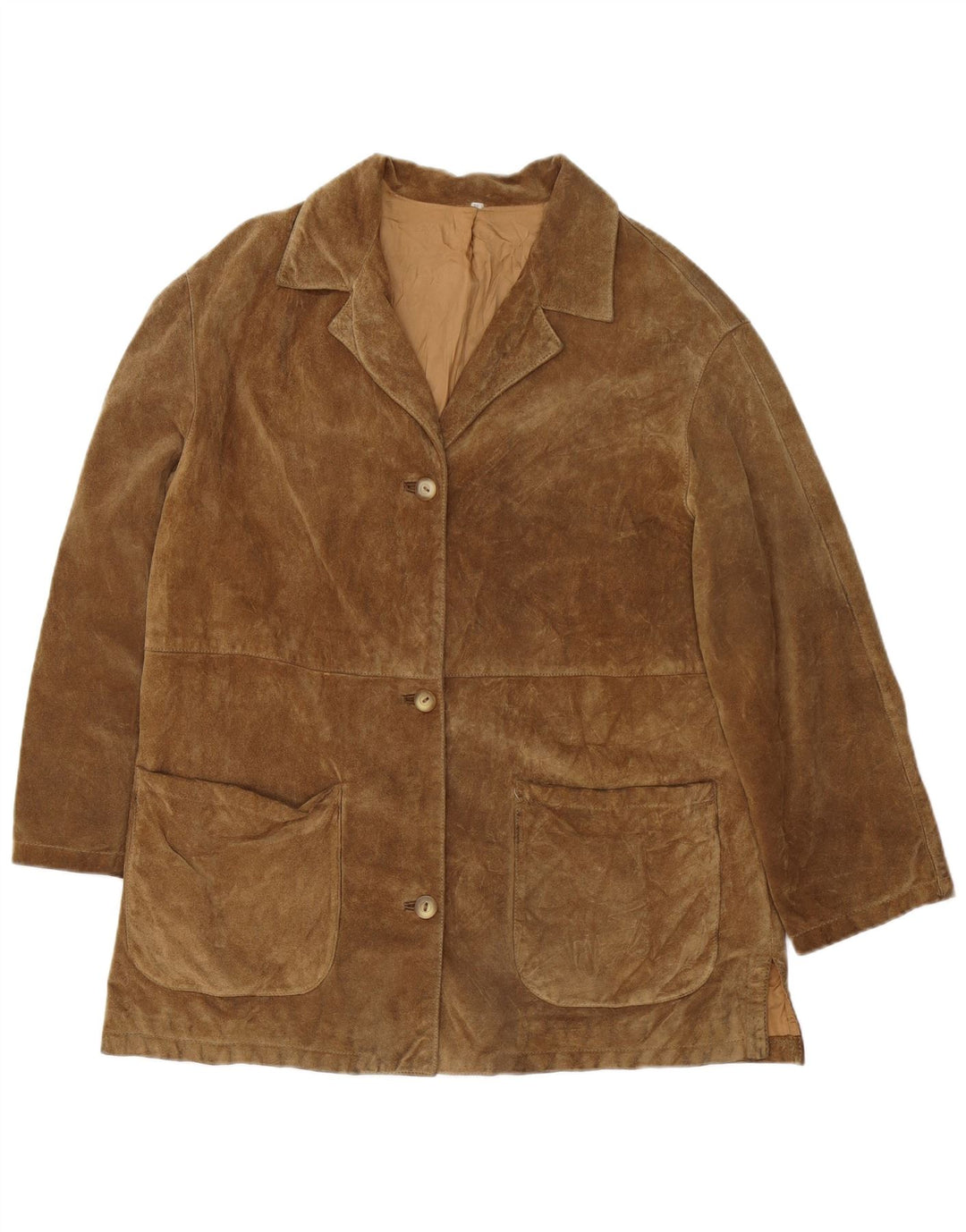 Vintage Dame Loose Fit ruskindsjakke UK 14 Medium Brown