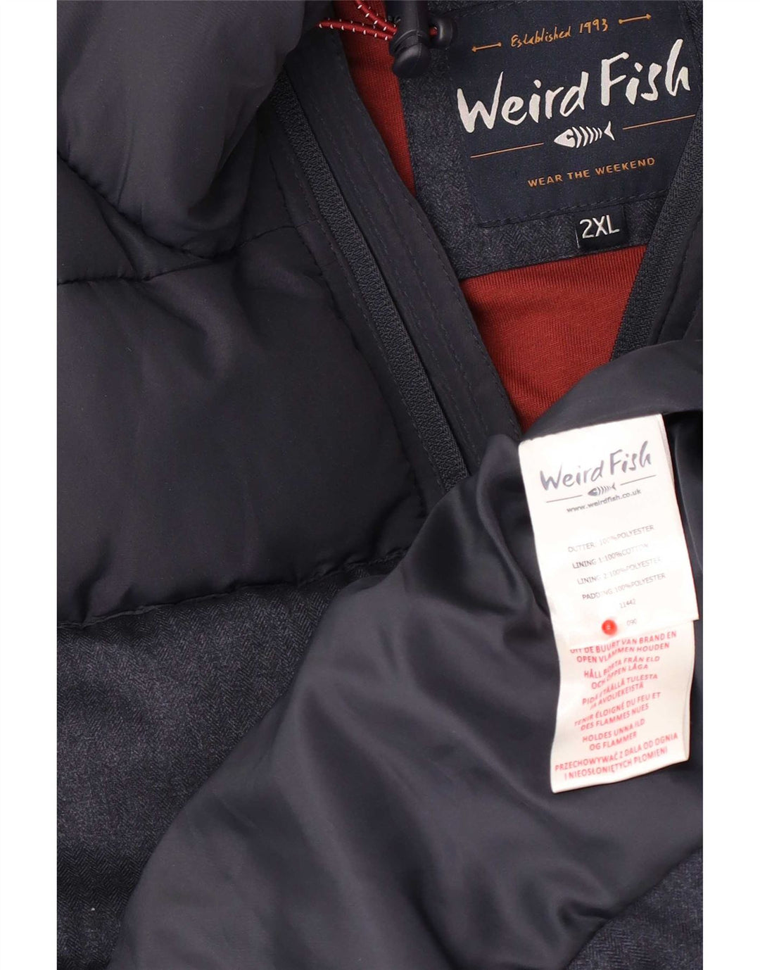 Weird Fish Herre hættepolstret jakke UK 44 2XL Navy Blue Polyester