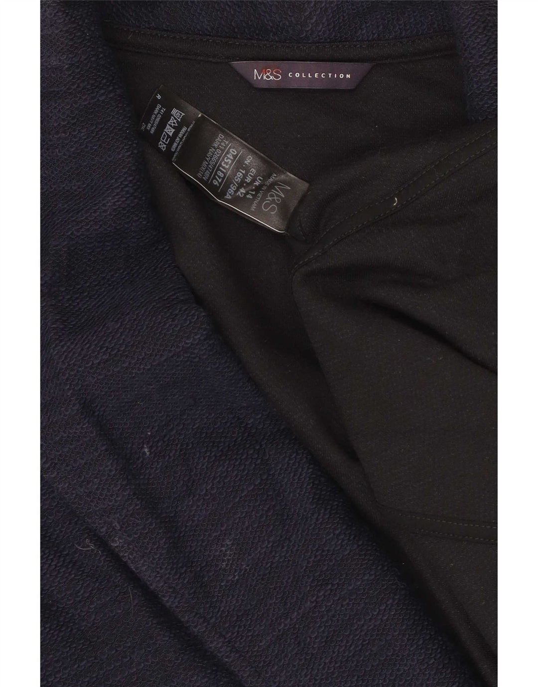 Marks & Spencer Womens Open Blazer Jacket UK 14 Large Navy Blue Cotton