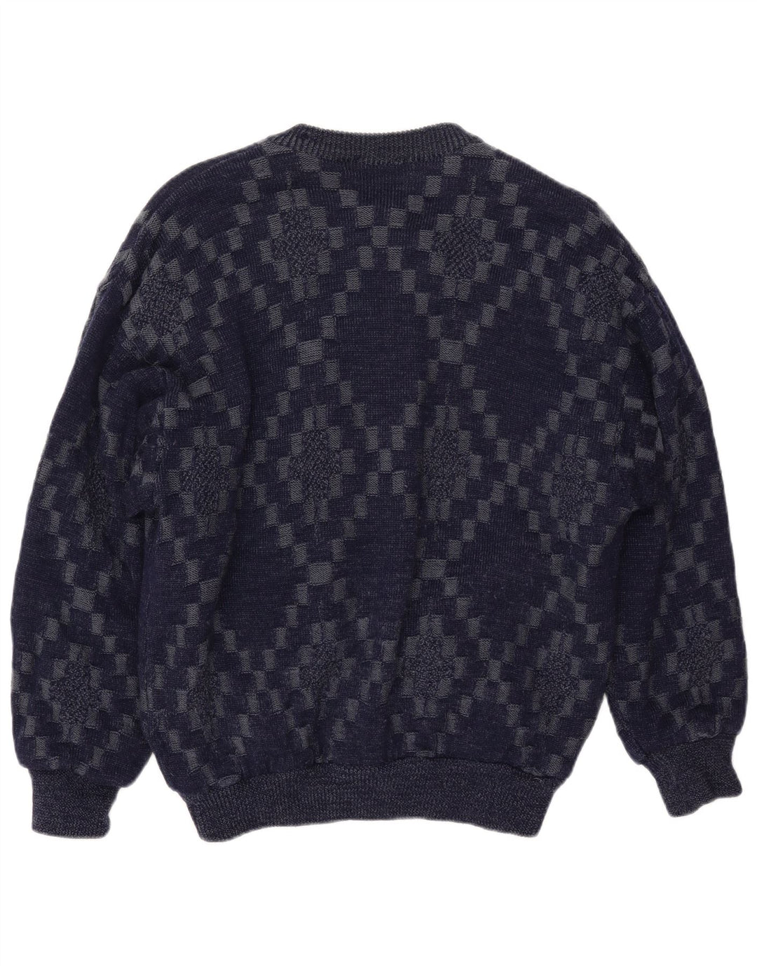 VINTAGE Herre cardigan sweater Stor marineblå geometrisk viskose