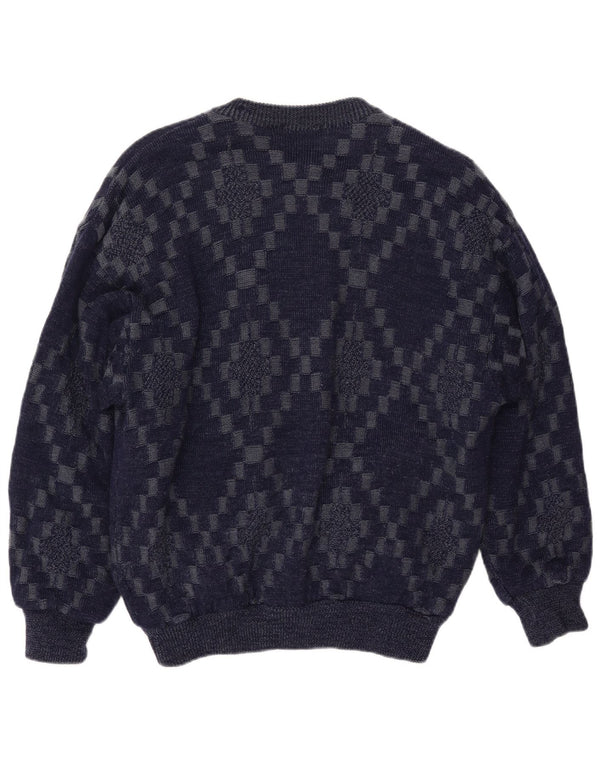 VINTAGE Herre cardigan sweater Stor marineblå geometrisk viskose