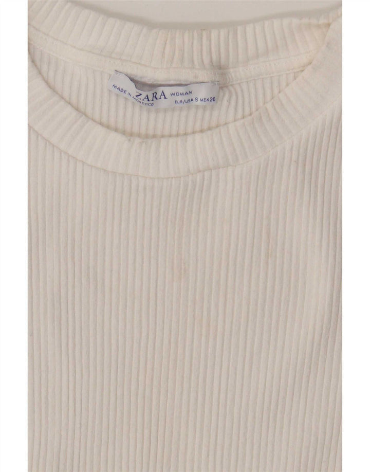 Zara Womens Crop Bluse Top UK 8 Small White Viscose