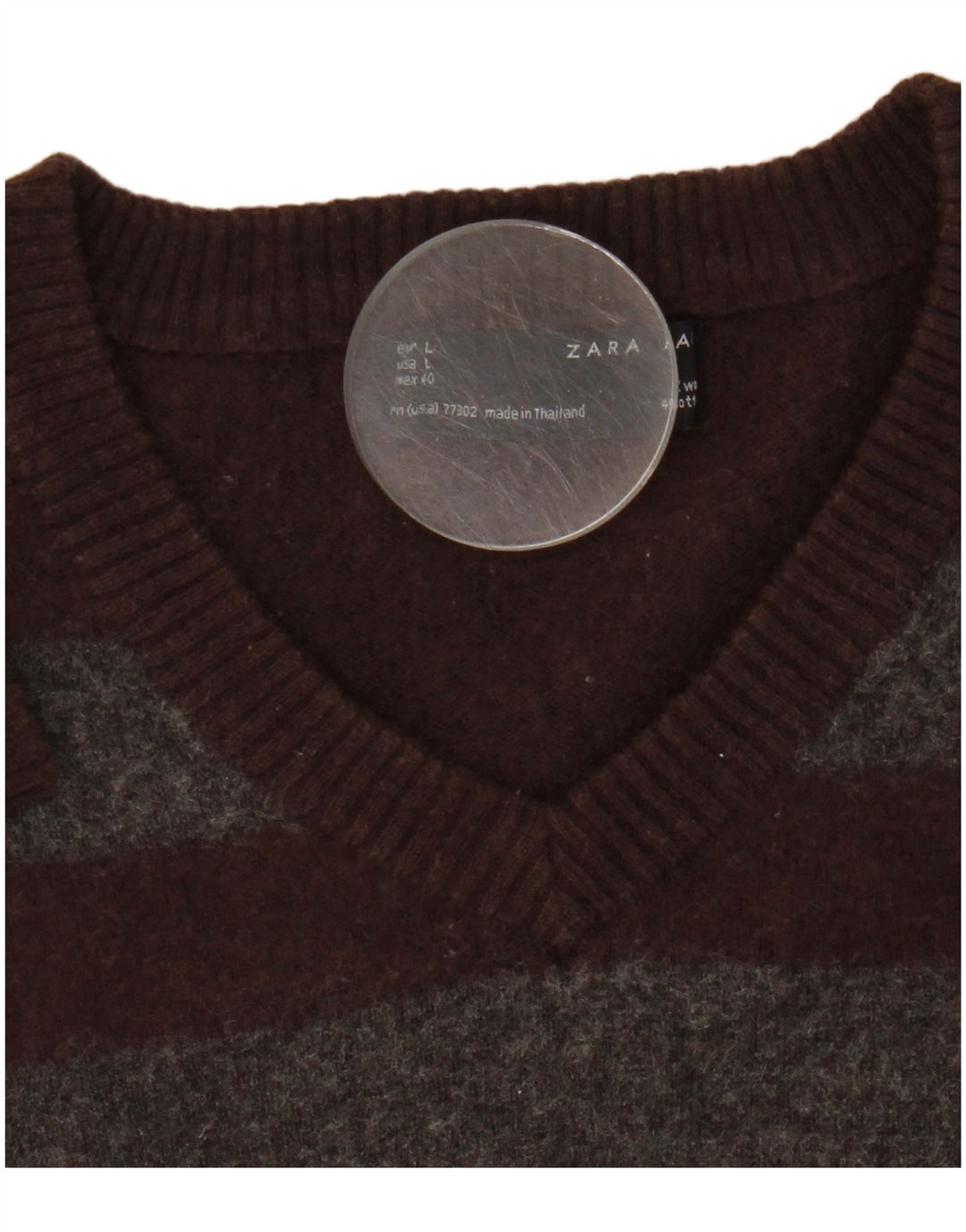 Zara Herre V-hals sweater Medium brun stribet uld