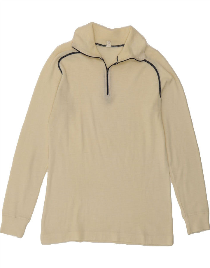 VINTAGE Mens Zip Neck Jumper Sweater Medium Beige Acrylic Vintage Vintage and Second-Hand Vintage from Messina Hembry 
