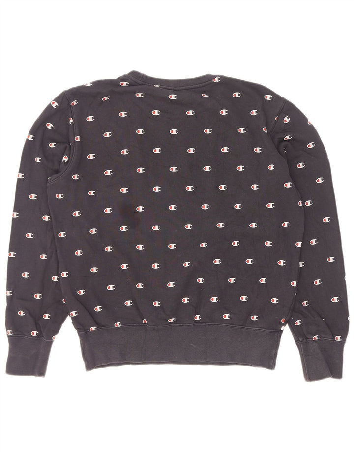 Champion Dame Grafisk Sweatshirt Jumper UK 14 Medium Navyblå Bomuld