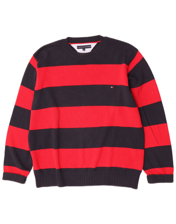 Tommy Hilfiger Herre trøjetrøje med rund hals 2XL rødstribet bomuld