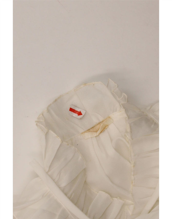 VINTAGE Womens Flæse Front Shirt Bluse UK 16 Large White