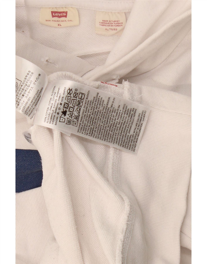 LEVI'S Mens Graphic Hoodie Jumper XL White Cotton Vintage Levi's and Second-Hand Levi's from Messina Hembry 