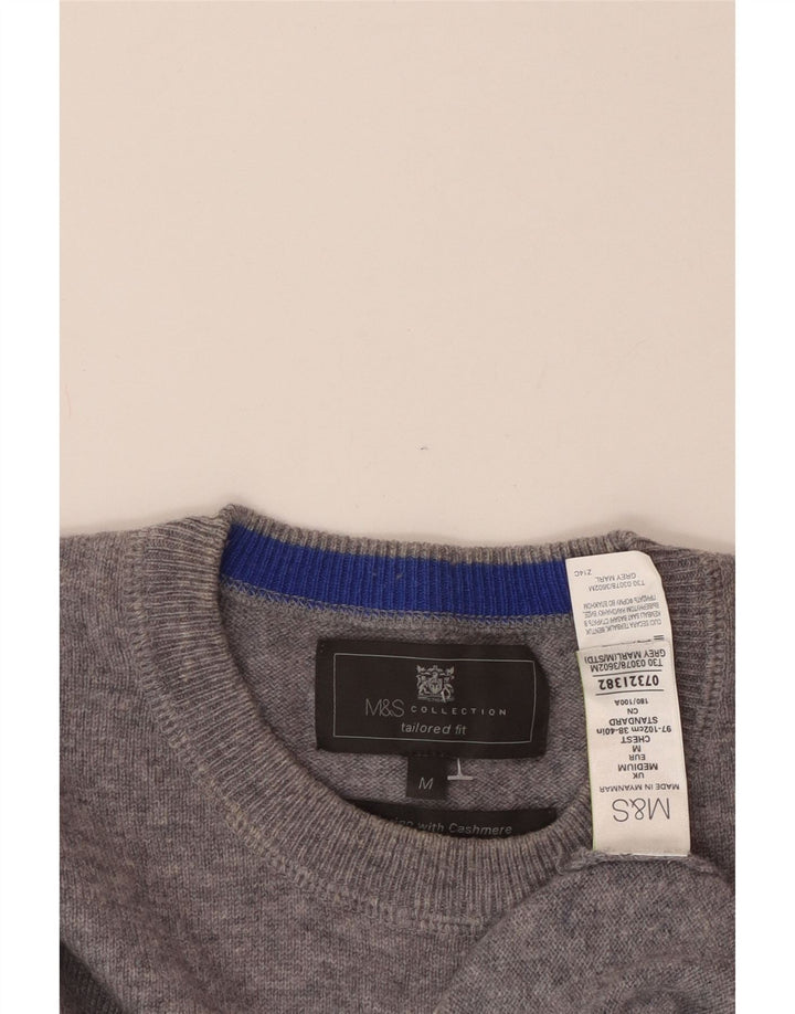 MARKS & SPENCER Herre skræddersyet pasform med rund hals sweater mellemgrå