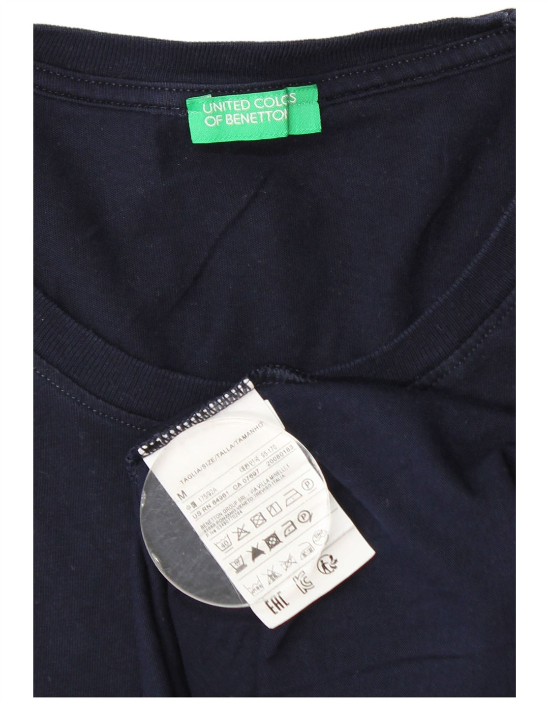 Benetton Herre T-Shirt Top Medium Marineblå Bomuld