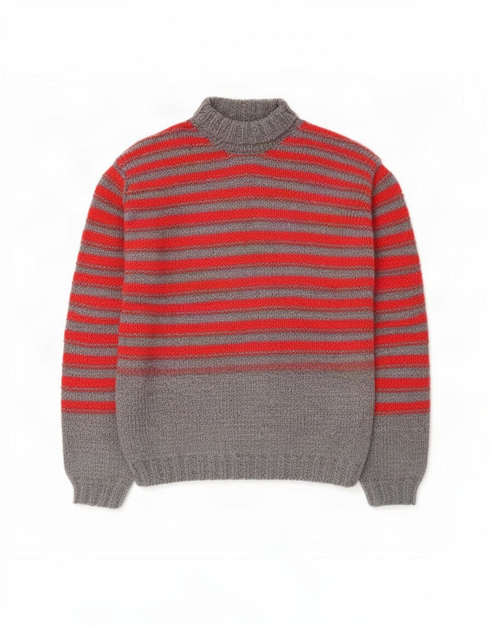 Vintage Herre rullehals sweater mellem grå stribet