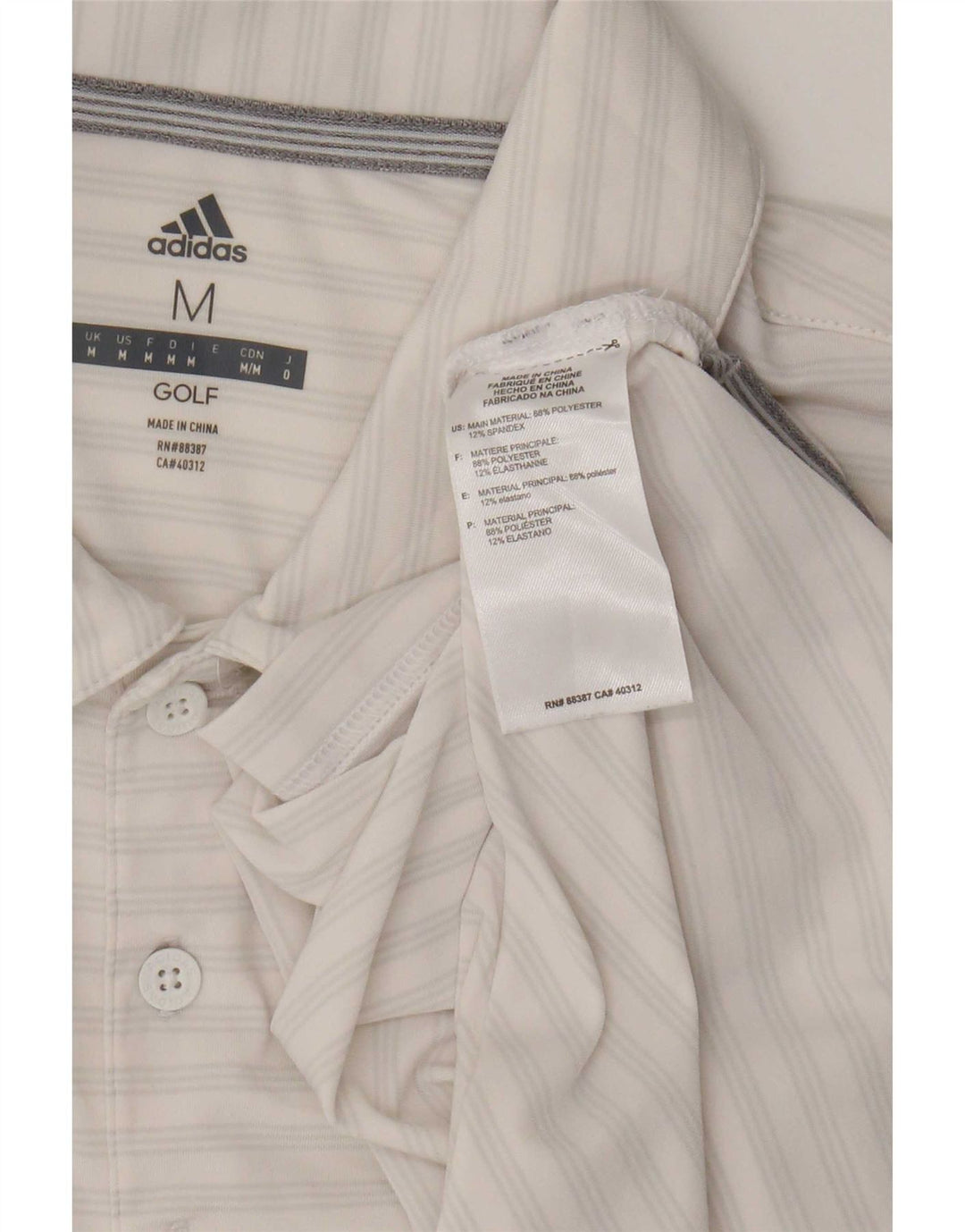 Adidas Herre Golf Polo Shirt Medium Hvid Stribet Polyester