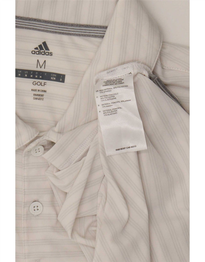 Adidas Herre Golf Polo Shirt Medium Hvid Stribet Polyester