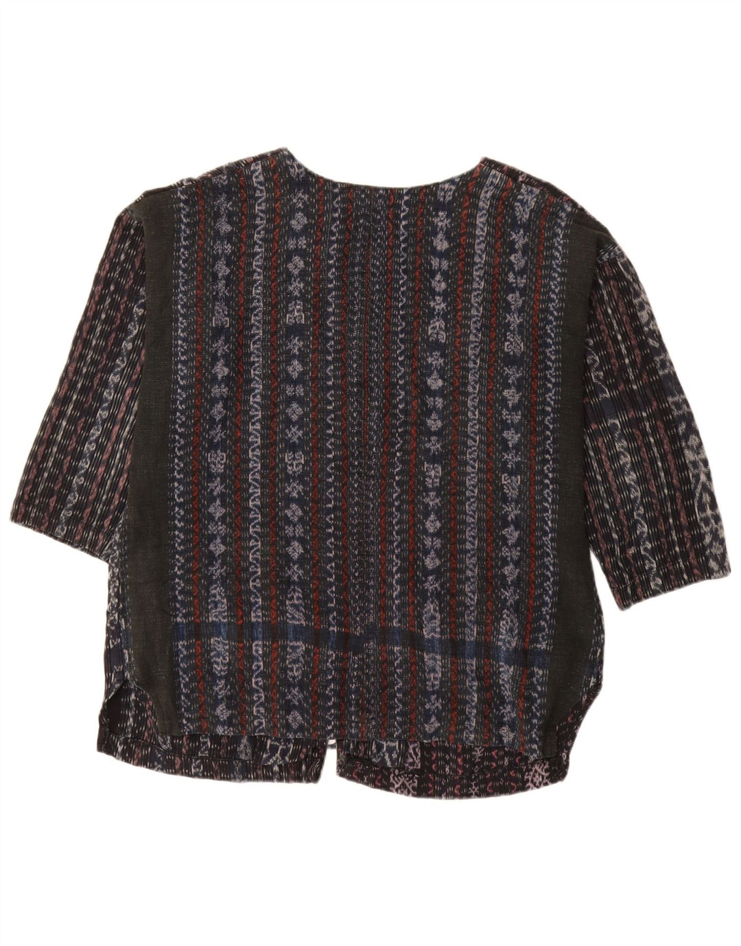 VINTAGE skjortebluse med 3/4 ærmer til kvinder UK 18 XL Sortstribet