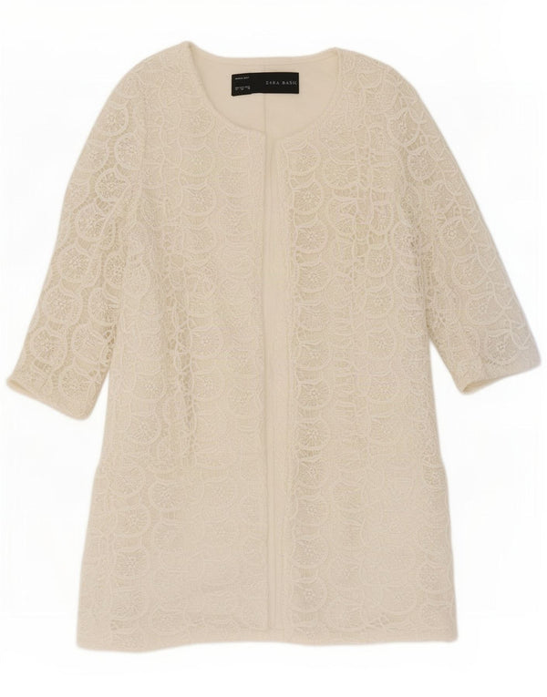 Zara Womens 3/4 Sleeve Robe Dress UK 12 Medium Off White Floral Polyester