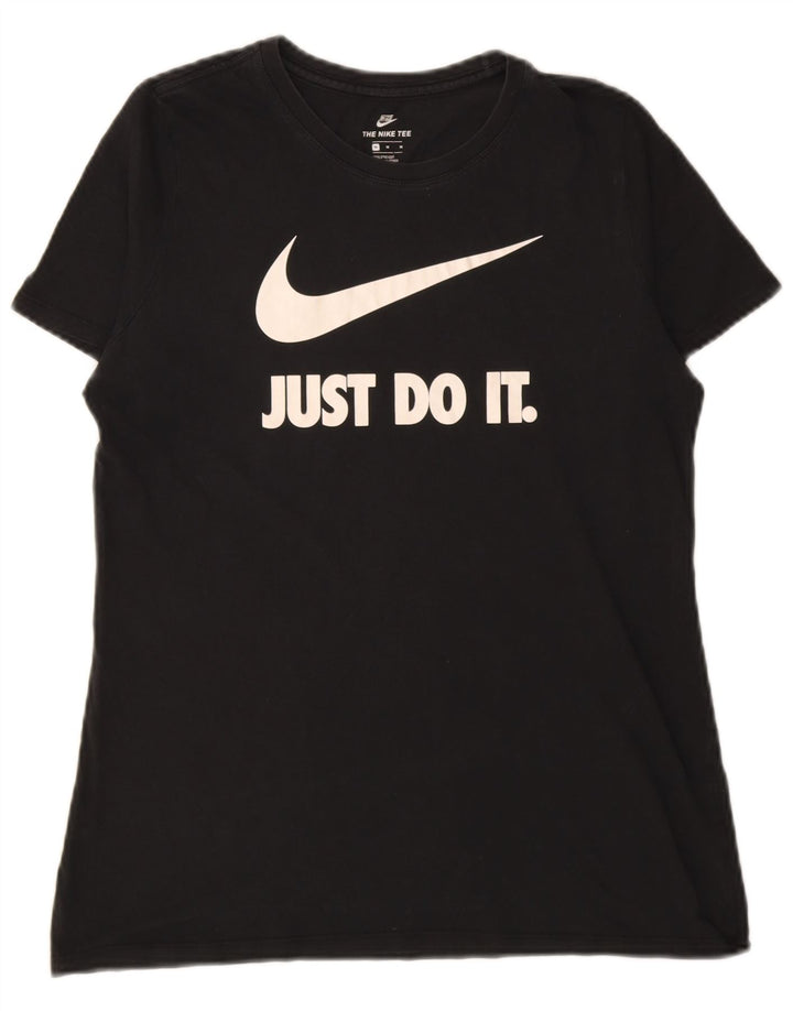 Nike Dame Athletic Cut Grafisk T-Shirt Top UK 14 Medium Sort
