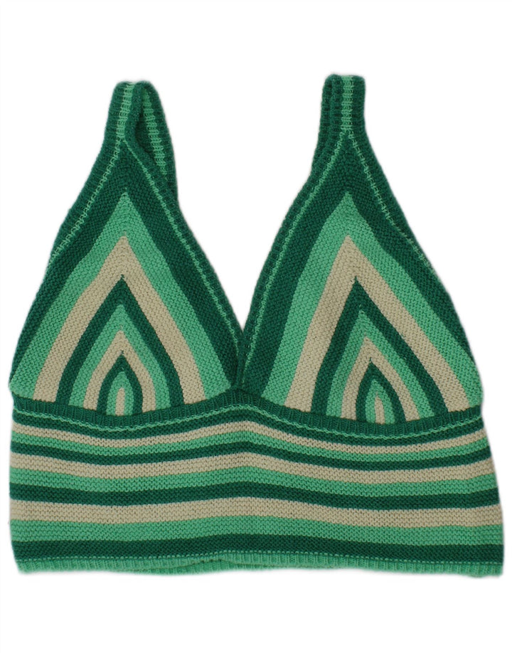 Zara Damestrik Crop Top Medium Grøn Stribet Bomuld