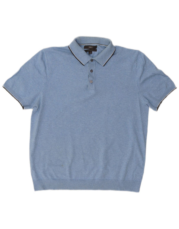 Marks & Spencer Herre kortærmet polo-hals sweater mellemblå