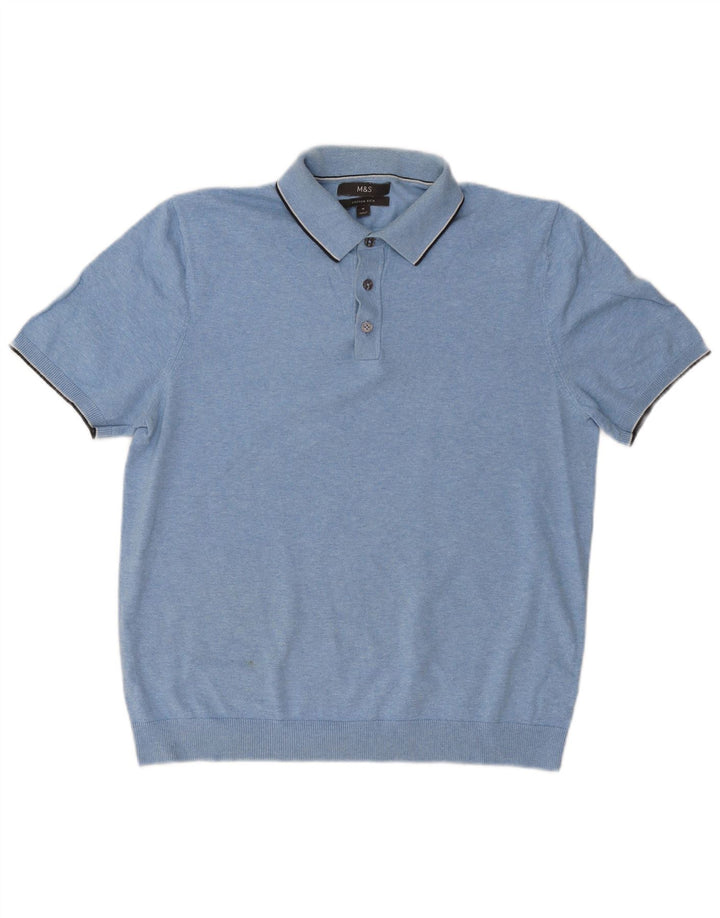 Marks & Spencer Herre kortærmet polo-hals sweater mellemblå