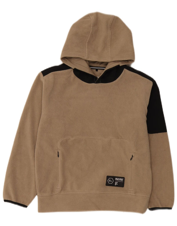 Zara Boys Hætte Fleece Jumper 9-10 år Beige Colourblock
