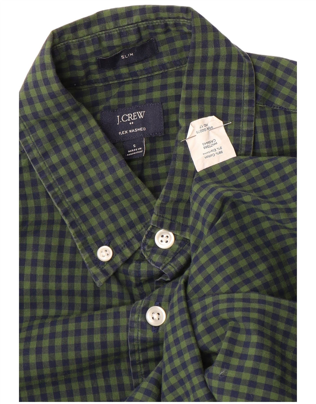 J. CREW Slim skjorte til mænd, lille grøn ternet bomuld