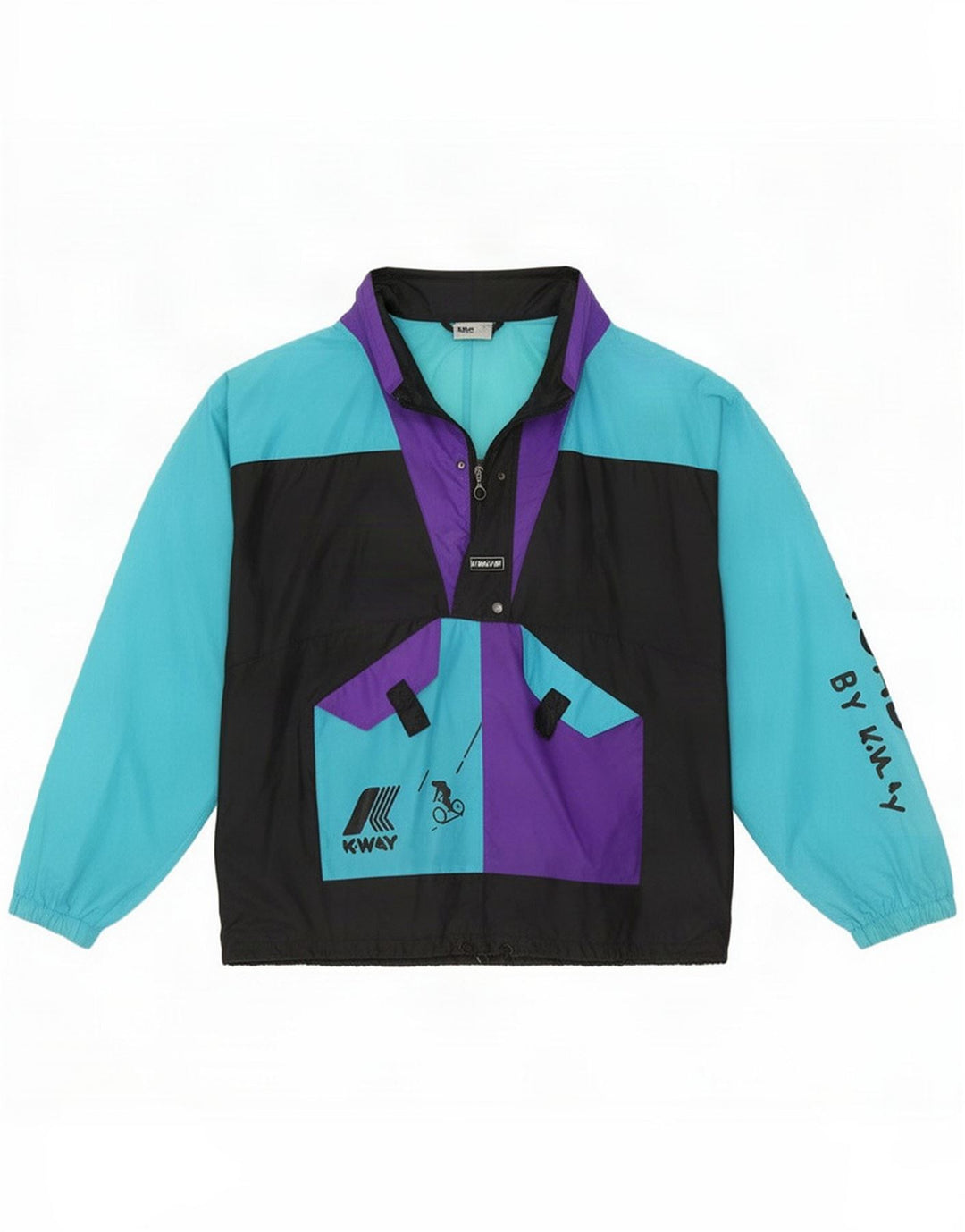 K-Way Herre Grafisk Pullover Regnjakke UK 40 Large Black Colourblock