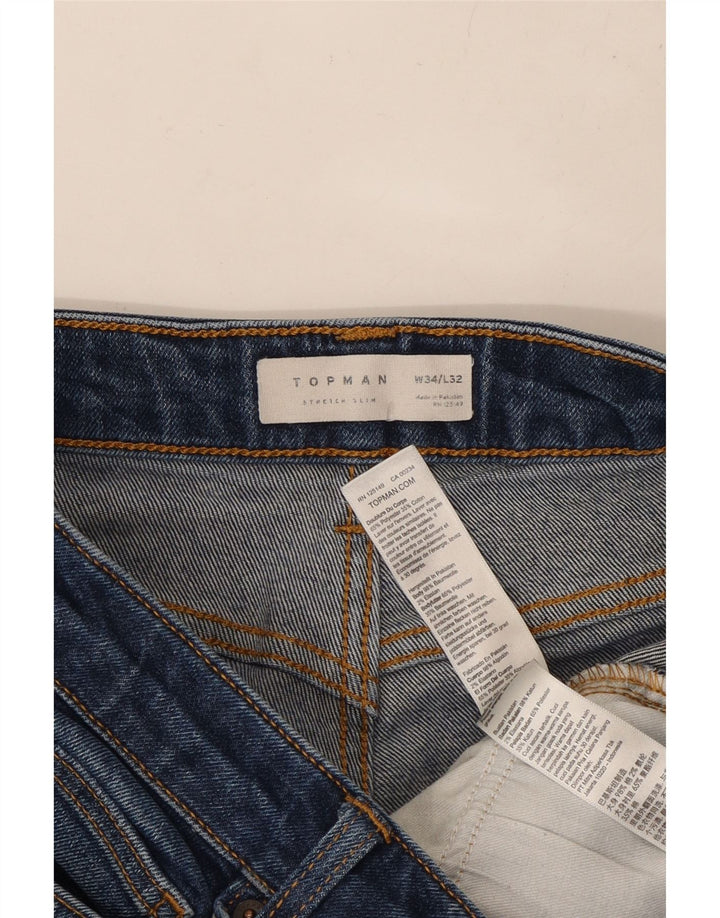 TOPSHOP Herre Slim Jeans W34 L30 Blå Bomuld